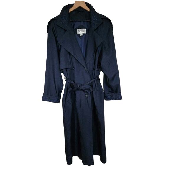 Gallery Women's Raincoat Navy Vintage Embroidered Beaded Large 14 Elegent